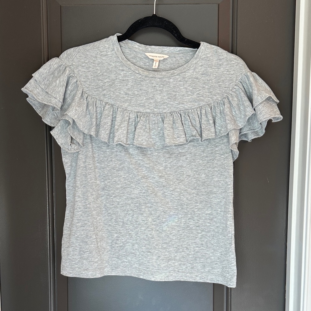 Rebecca Taylor Light Gray‎ Ruffle Tee